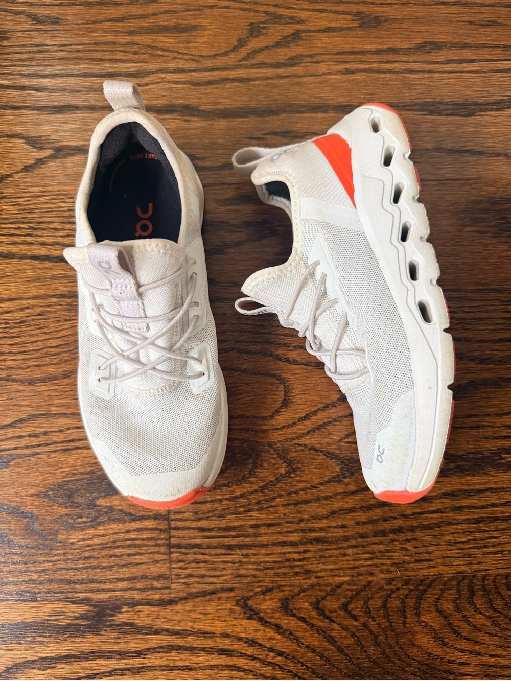 On Running Cloud Kids Running Shoes in Cream with Orange Accents